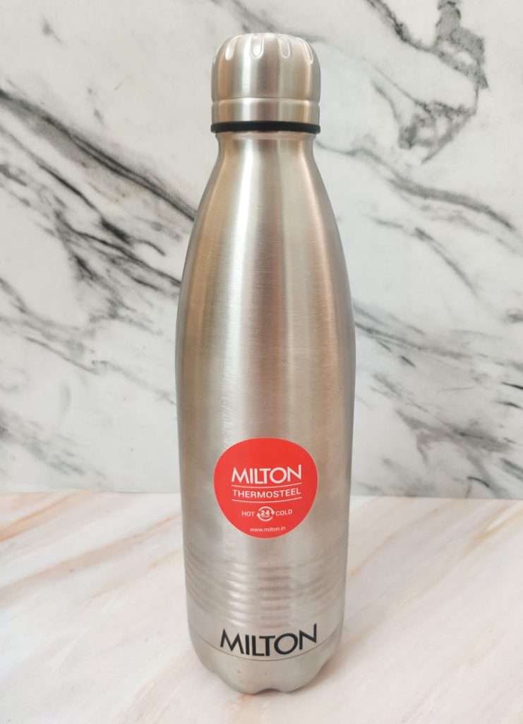 Milton Thermosteel Flip Lid Vacuum Flask & Mug Hot Cold Water Tea Bottle 1L