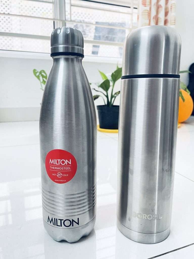 Milton Thermosteel Flip Lid Vacuum Flask & Mug Hot Cold Water Tea Bottle 1L